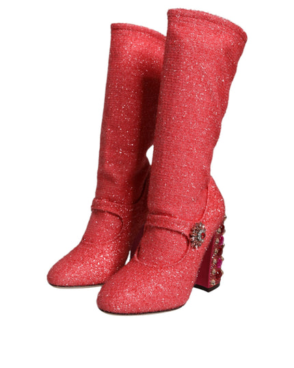 Dolce & Gabbana Pink Crystal Lurex Fantasy High Boots Shoes