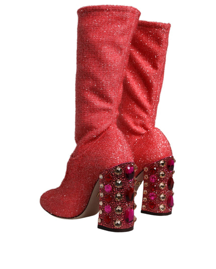 Dolce & Gabbana Pink Crystal Lurex Fantasy High Boots Shoes
