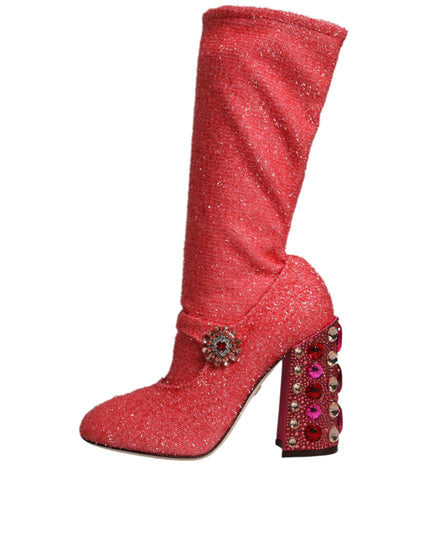 Dolce & Gabbana Pink Crystal Lurex Fantasy High Boots Shoes