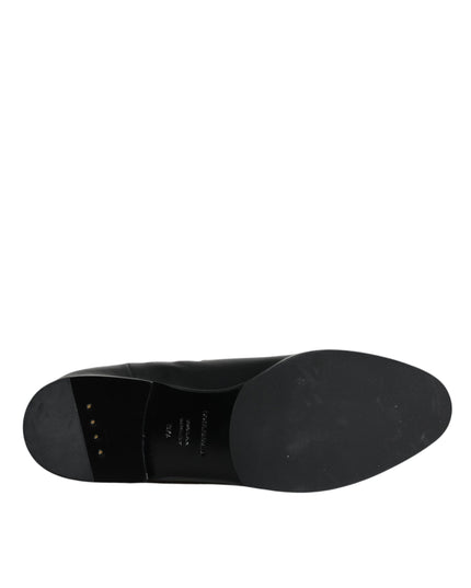 Dolce & Gabbana Black Leather Logo Mid Calf Boots Shoes