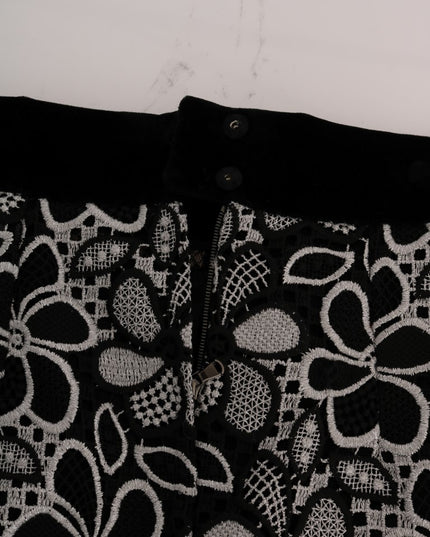Dolce & Gabbana Floral Macramé Lace Crystal Button Skirt