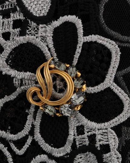 Dolce & Gabbana Floral Macramé Lace Crystal Button Skirt