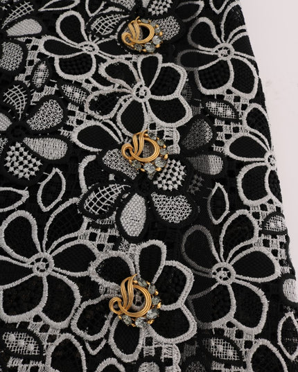 Dolce & Gabbana Floral Macramé Lace Crystal Button Skirt
