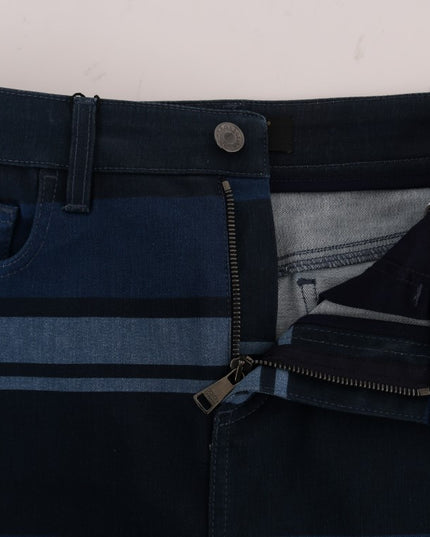 Dolce & Gabbana Blue Short striped Mini Denim Skirt