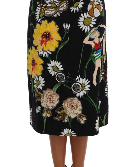 Dolce & Gabbana Black Embellished Daisy Brocade Skirt