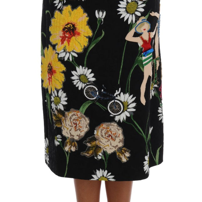Dolce & Gabbana Black Embellished Daisy Brocade Skirt