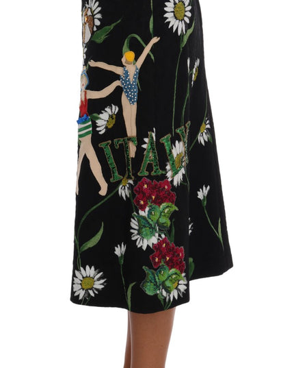 Dolce & Gabbana Black Embellished Daisy Brocade Skirt