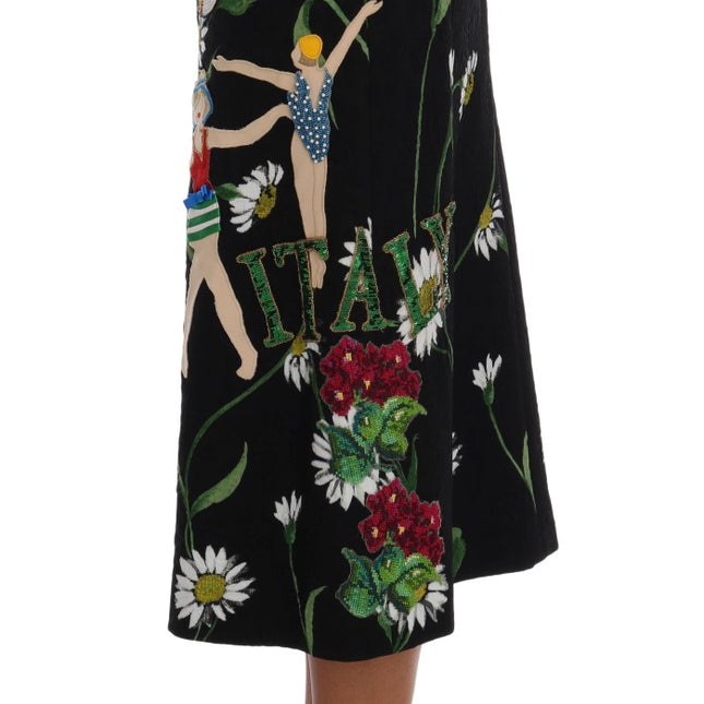 Dolce & Gabbana Black Embellished Daisy Brocade Skirt