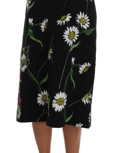 Dolce & Gabbana Black Embellished Daisy Brocade Skirt