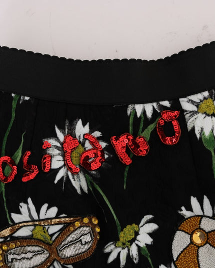 Dolce & Gabbana Black Embellished Daisy Brocade Skirt