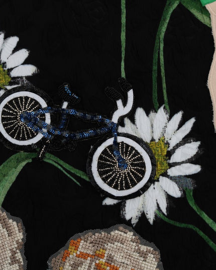 Dolce & Gabbana Black Embellished Daisy Brocade Skirt