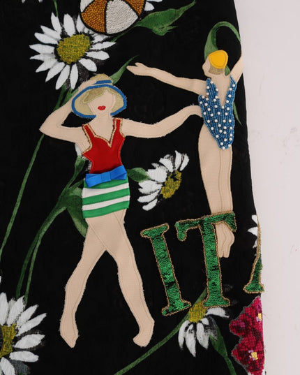 Dolce & Gabbana Black Embellished Daisy Brocade Skirt