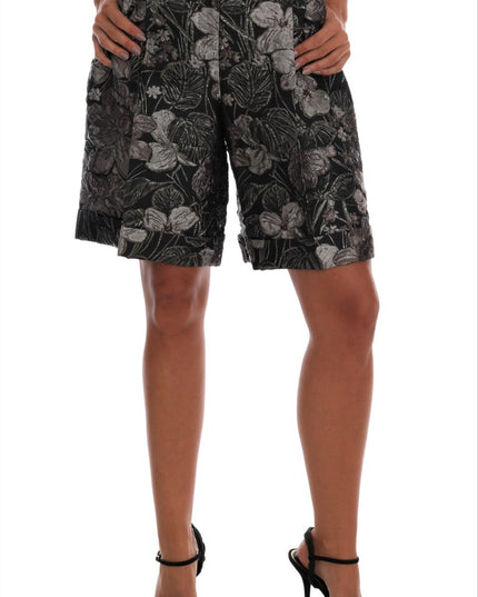 Dolce & Gabbana Gray Floral Brocade High Waist Shorts