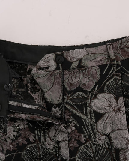 Dolce & Gabbana Gray Floral Brocade High Waist Shorts