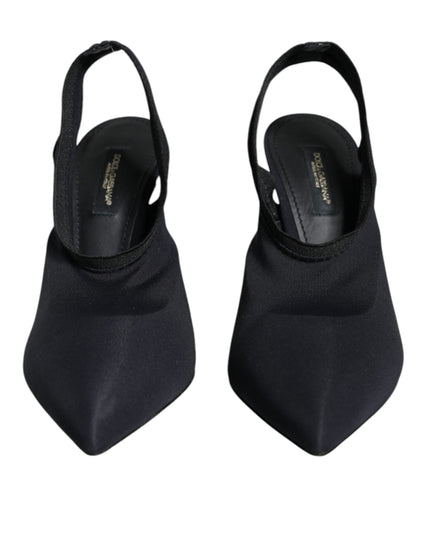 Dolce & Gabbana Black Jersey Stretch Heels Slingback Shoes