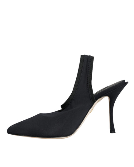 Dolce & Gabbana Black Jersey Stretch Heels Slingback Shoes