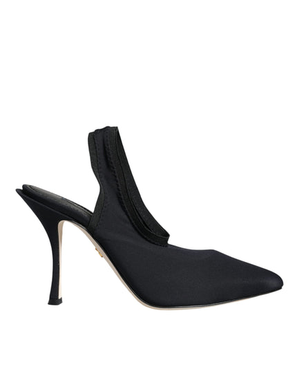 Dolce & Gabbana Black Jersey Stretch Heels Slingback Shoes