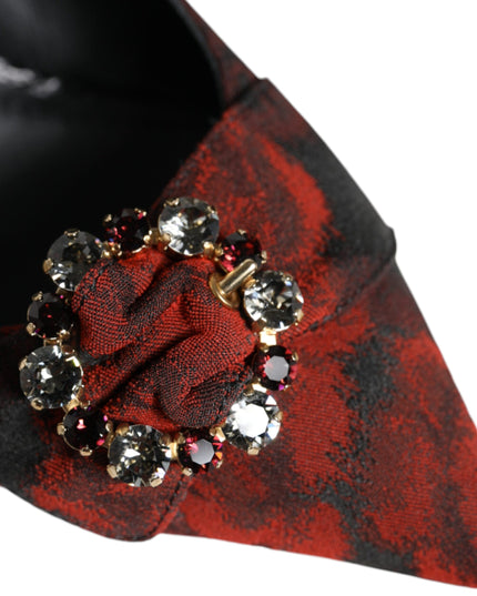 Dolce & Gabbana Black Red Floral Crystal Heel Slingback Shoes