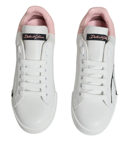 Dolce & Gabbana White Pink Portofino Low Top Sneakers Shoes