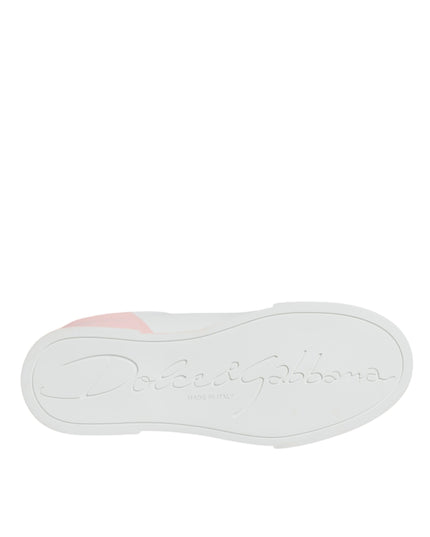 Dolce & Gabbana White Pink Portofino Low Top Sneakers Shoes