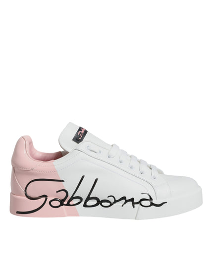 Dolce & Gabbana White Pink Portofino Low Top Sneakers Shoes