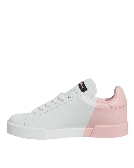 Dolce & Gabbana White Pink Portofino Low Top Sneakers Shoes