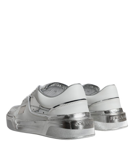Dolce & Gabbana White Silver Leather Low Top Sneakers Shoes