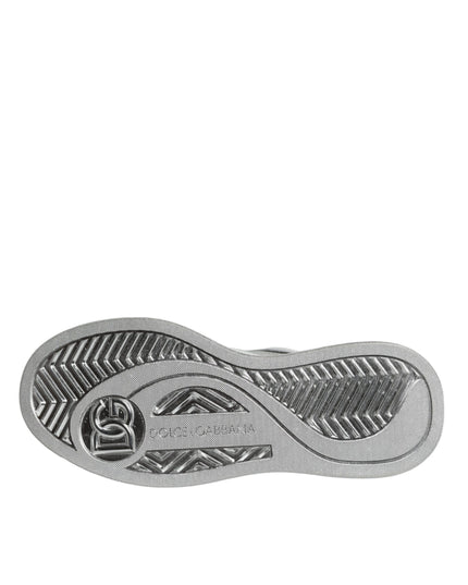 Dolce & Gabbana White Silver Leather Low Top Sneakers Shoes