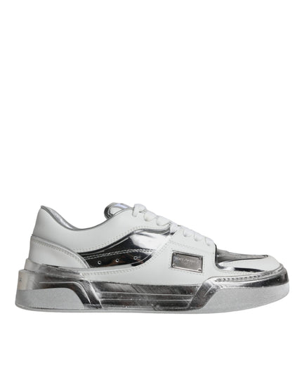 Dolce & Gabbana White Silver Leather Low Top Sneakers Shoes