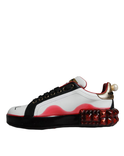 Dolce & Gabbana White Red Crystals Leather Portofino Sneakers Shoes
