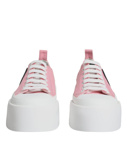 Dolce & Gabbana Pink White Canvas Logo Low Top Sneakers Shoes