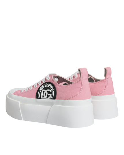 Dolce & Gabbana Pink White Canvas Logo Low Top Sneakers Shoes