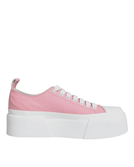Dolce & Gabbana Pink White Canvas Logo Low Top Sneakers Shoes