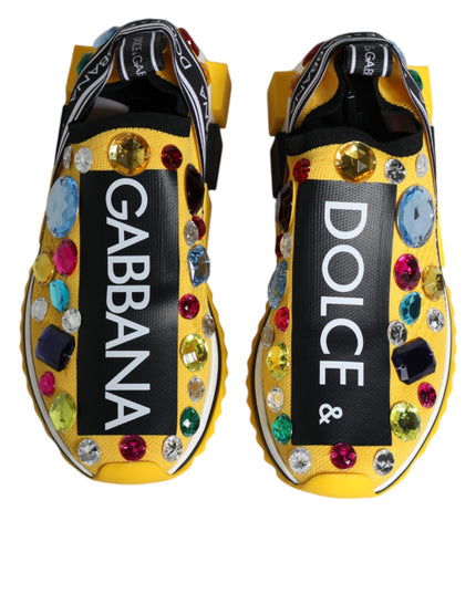 Dolce & Gabbana Yellow Sorrento Crystals Low Top Sneakers Shoes