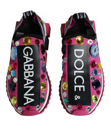 Dolce & Gabbana Pink Sorrento Crystals Low Top Sneakers Shoes