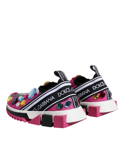 Dolce & Gabbana Pink Sorrento Crystals Low Top Sneakers Shoes