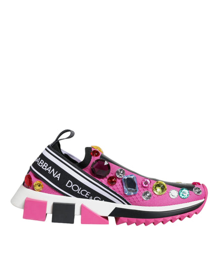 Dolce & Gabbana Pink Sorrento Crystals Low Top Sneakers Shoes