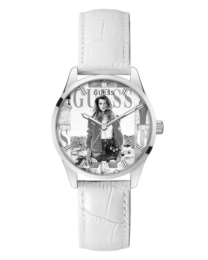 Guess White Leather Dress Watch