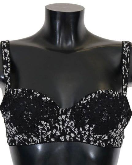 Dolce & Gabbana Black Silk White Lace Stretch Underwear Bra