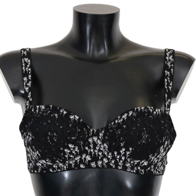 Dolce & Gabbana Black Silk White Lace Stretch Underwear Bra