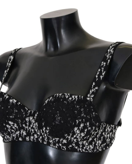Dolce & Gabbana Black Silk White Lace Stretch Underwear Bra