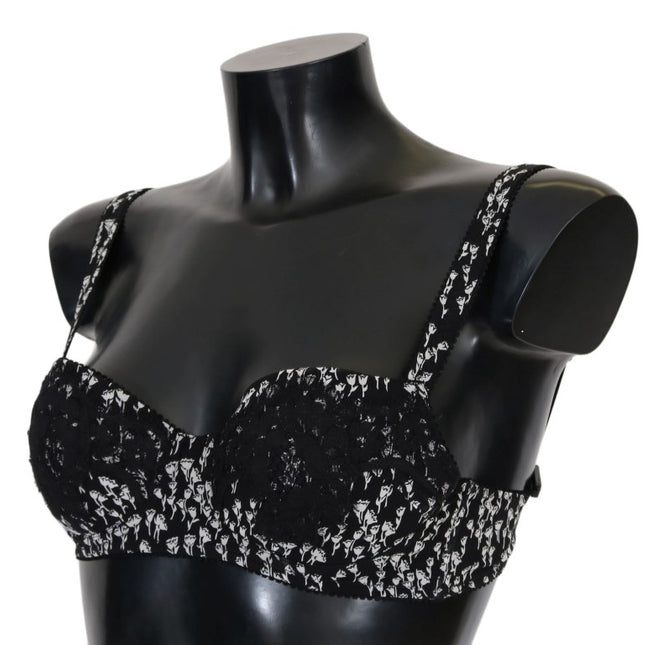 Dolce & Gabbana Black Silk White Lace Stretch Underwear Bra