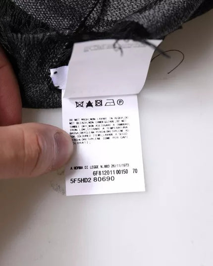 GF Ferre Dark Gray Wool Viscose Foulard Patterned Scarf