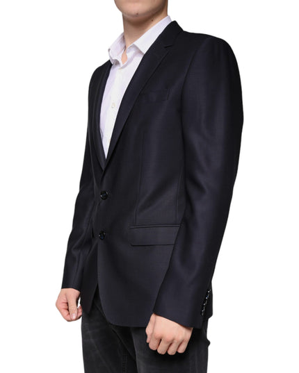 Dolce & Gabbana Dark Blue Wool Single Breasted Dress Coat Blazer