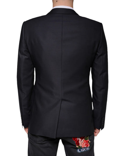 Dolce & Gabbana Dark Blue Wool Single Breasted Dress Coat Blazer