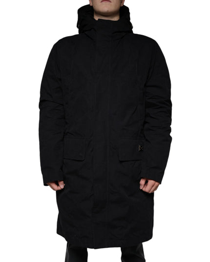 Dolce & Gabbana Black Hooded Parka Cotton Trench Coat Jacket