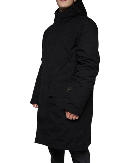 Dolce & Gabbana Black Hooded Parka Cotton Trench Coat Jacket