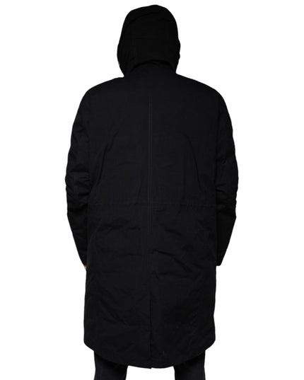 Dolce & Gabbana Black Hooded Parka Cotton Trench Coat Jacket