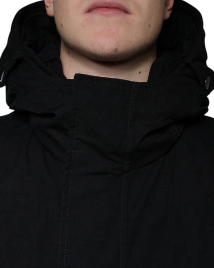 Dolce & Gabbana Black Hooded Parka Cotton Trench Coat Jacket