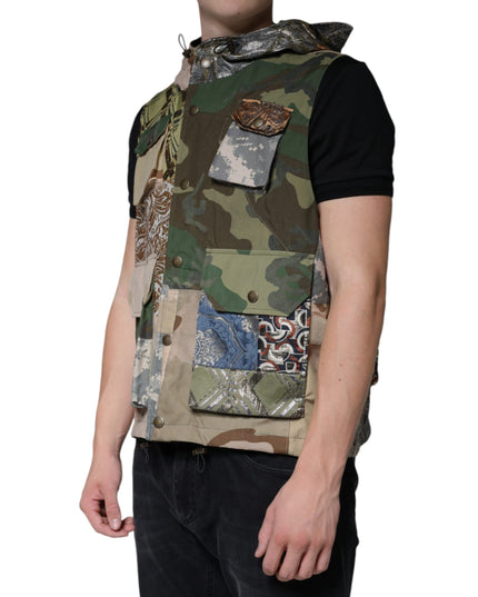 Dolce & Gabbana Multicolor Patchwork Hooded Vest Jacket